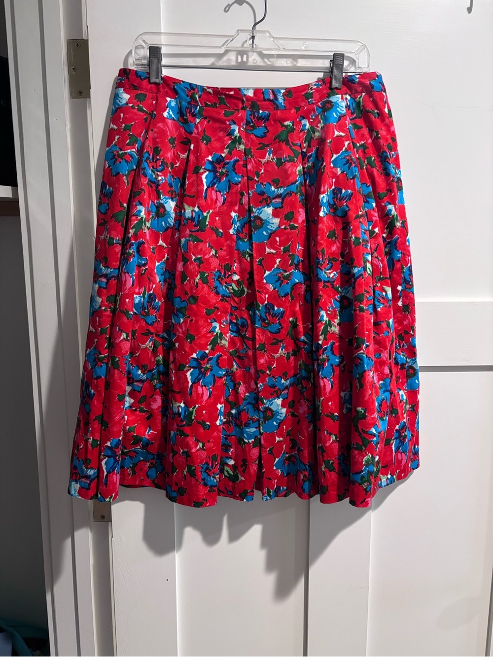 Talbots Red Floral Circle Skirt with Blue Flowers